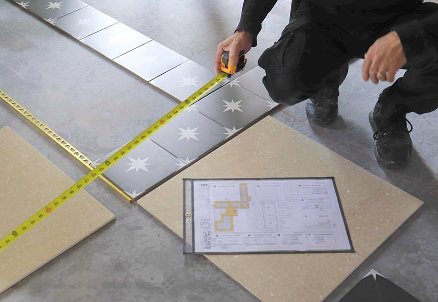 Aligning tile placement during dry-fit.