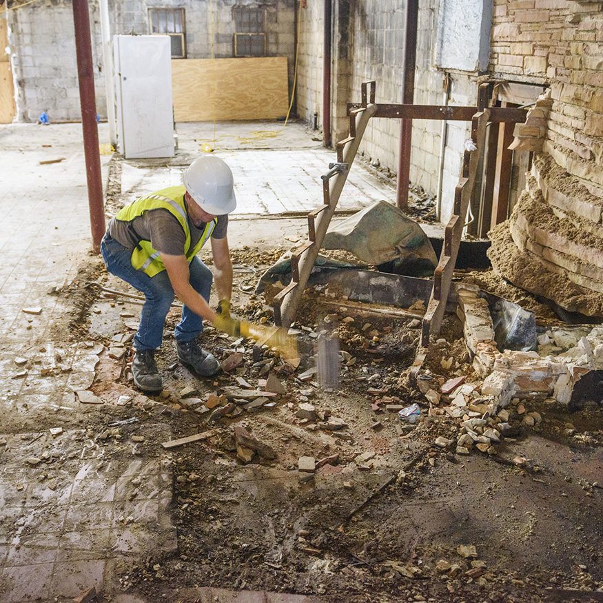 Close-up of slab where tile was removed.